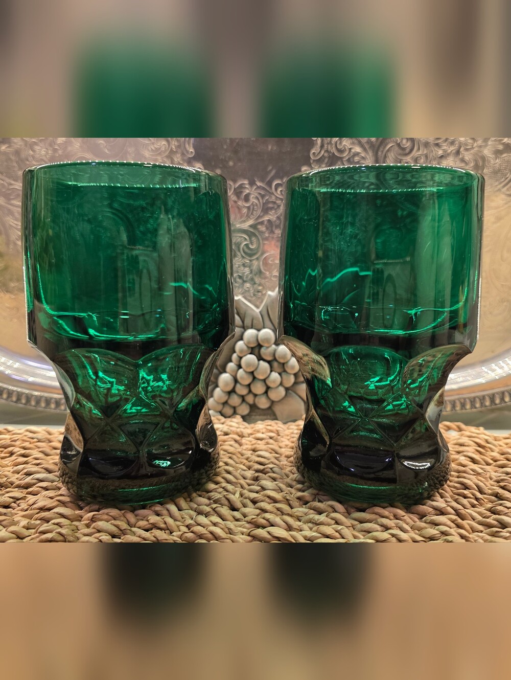 Vintage Anchor Hocking Georgian Forest Green 9oz Flat Tumbler Glasses - Set of 2
